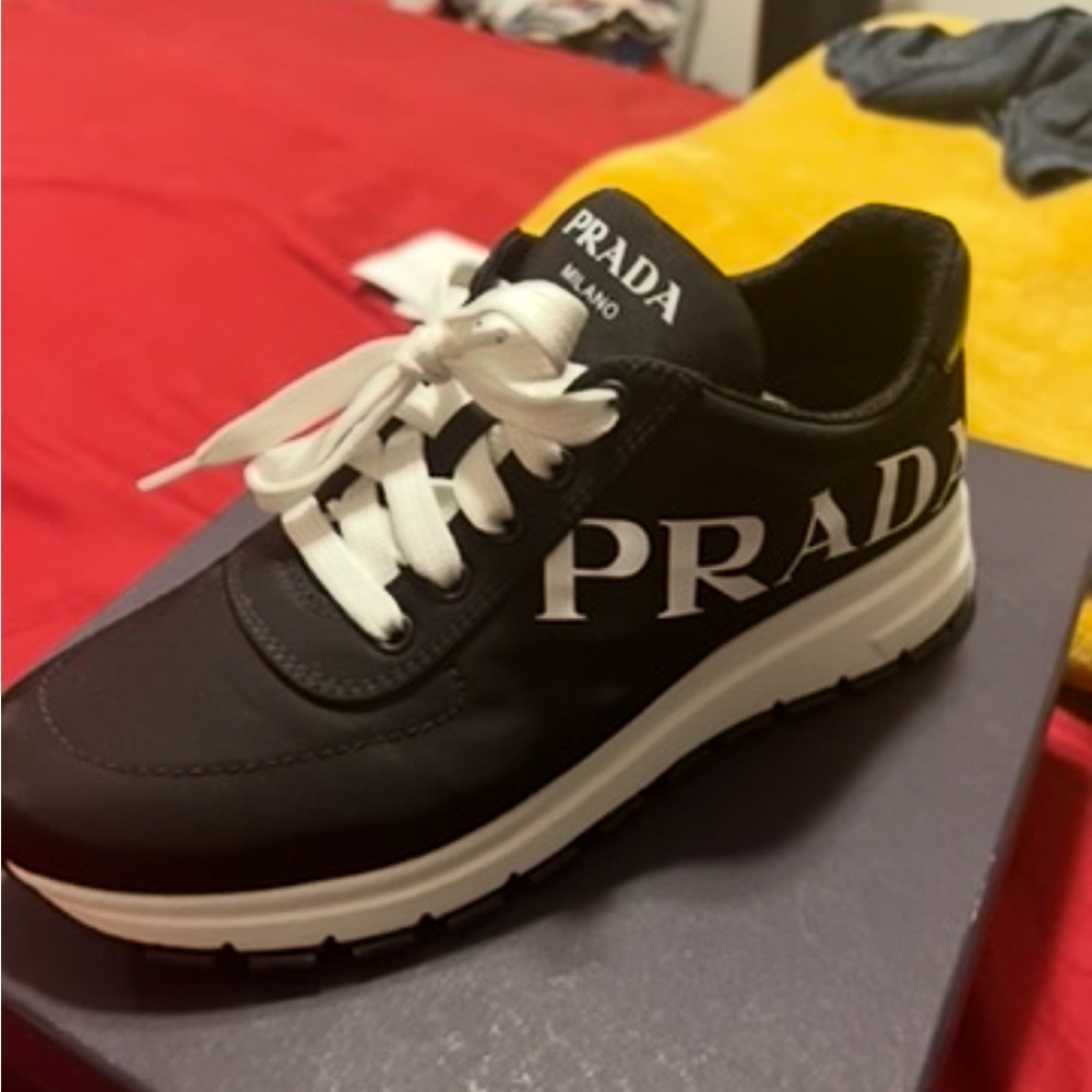 Prada Black and White Logo Sneakers
